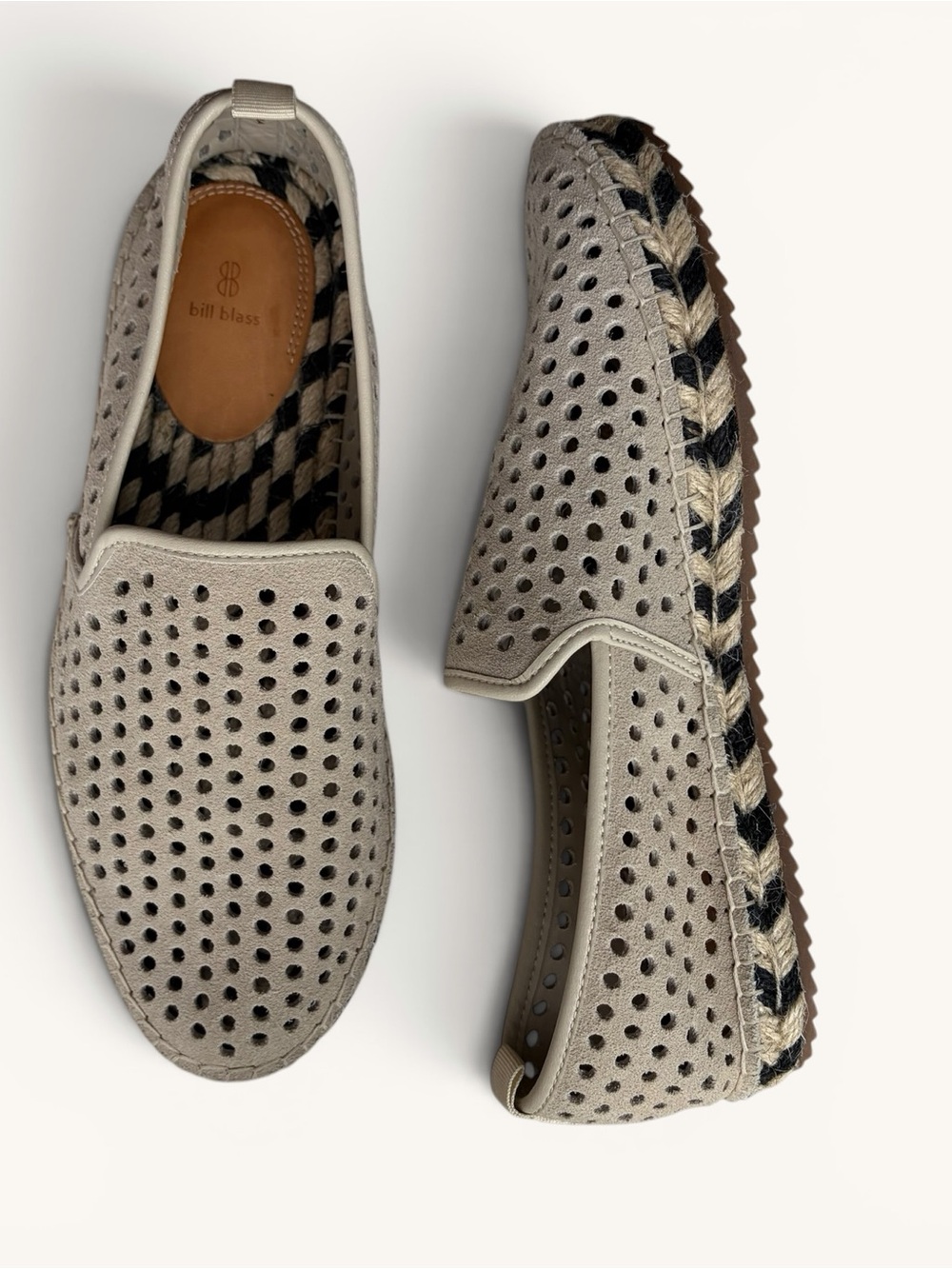 bill blass Perforated Espadrille Flats in Light Tan Cream